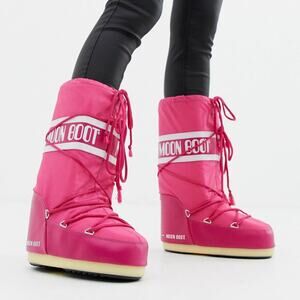 Moon Boot Icon Lace Up  Snowboots Logo Print Slip On Winter Silver Pink Sz 3.5-6